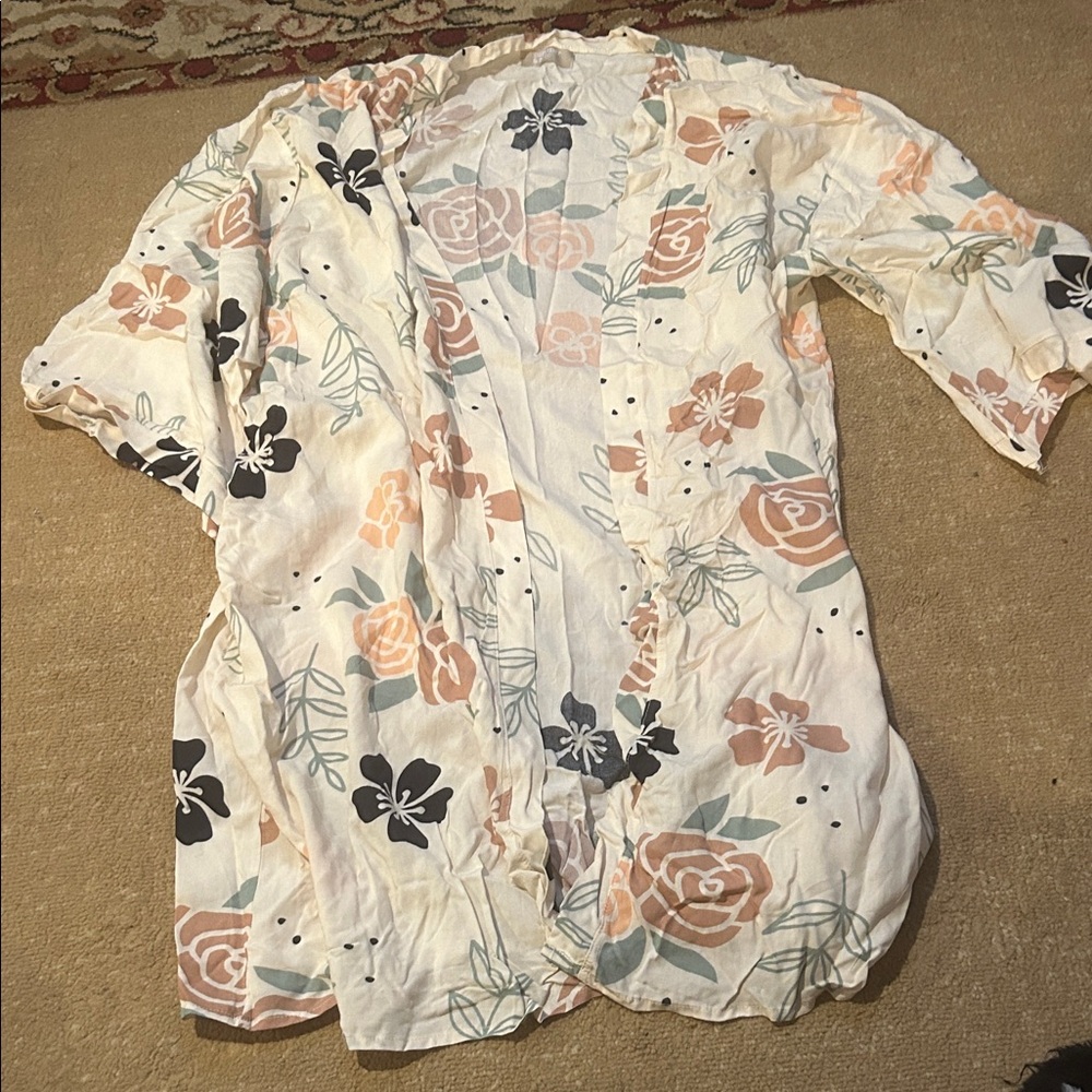Summer & Rose Floral Kimono - Cream, Black, Pink